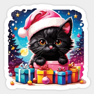 Cute Christmas Black Cat Sticker